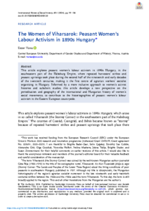 Varsa, Eszter. “The Women of Viharsarok: Peasant Women’s Labour Activism in 1890s Hungary.” International Review of Social History 69, no. 1 (2024): 99–126.